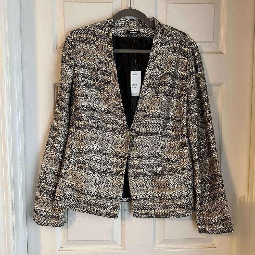 Premise Women Winter Soiree Gold Black Woven Blazer Career Office Formal Size 8